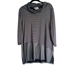 Stephanie by Crystal Top L Gray Black Stripes Cowl Neck Lined Black 2